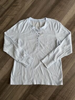 Aerie Women’s Light Blue Long Sleeve Ribbed Henley Snap Knit Top XL Cozy Lounge